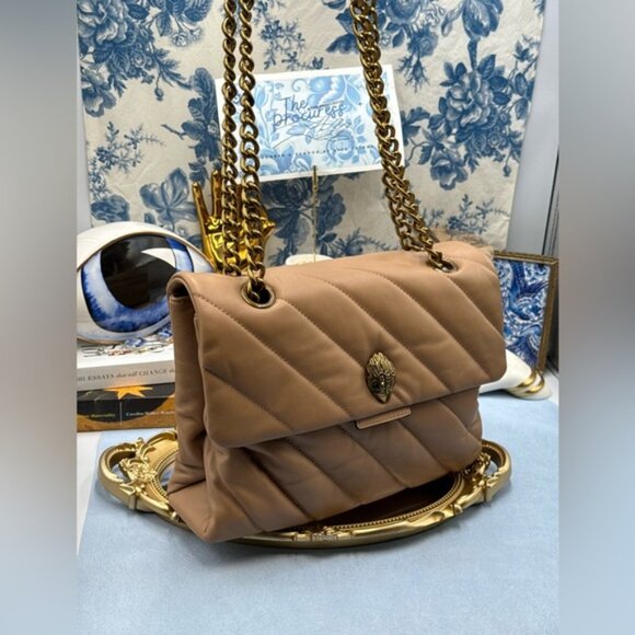 🆕 KURT GEIGER LONDON 🧿 NWOT Large Quilted Leather Soho Shoulder Bag, Camel - Picture 2 of 16